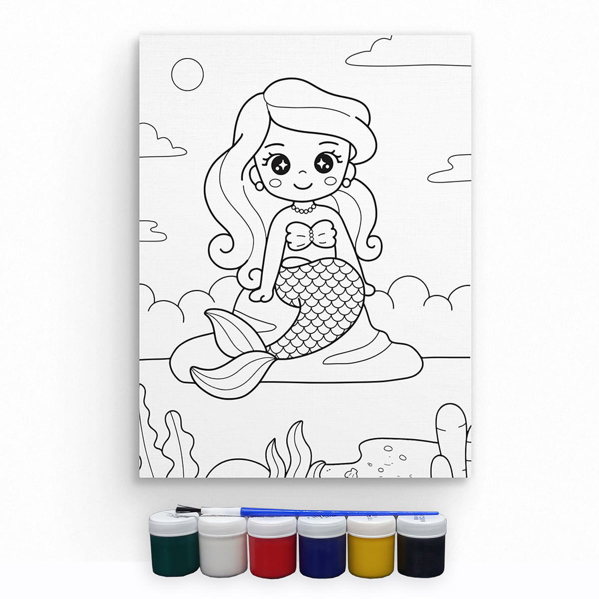 Tela Desenho Pintar com Tintas e Decorar com Stickers - Princesa Sereia -  Artizi - Pintar por numeros