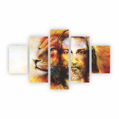 Quadro Jesus Cristo e Leão De Judá Oração Em Tela Canvas