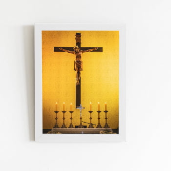 Quadro Jesus Cristo Crucificado Altar Moldura Branca 60x40cm  - Cópia (1)