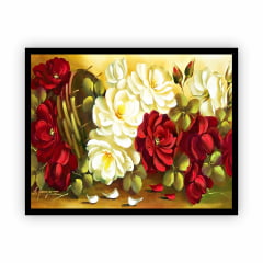 Quadro Pintura Rosas Arte Moldura Preta - Cópia (1)