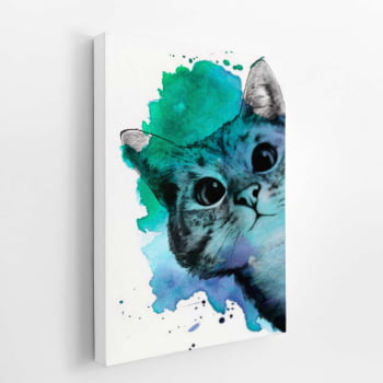 Gato Pet Animais Arte Aquarela Azul Quadro Canvas - Cópia (1)