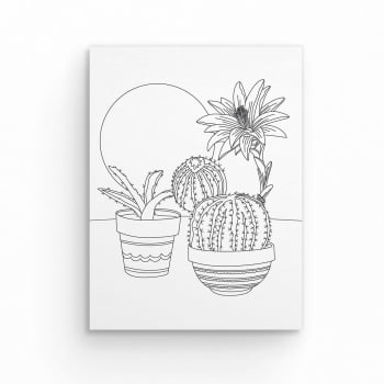 Tela Para Pintura Infantil Colorir Pintar Canvas Cactus com Tinta e Pincel