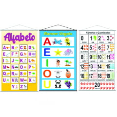 Kit 3 Banners Alfabeto 4 Letras + Vogais + Numerais