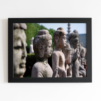 Buda Estátuas Fotografia Quadro Moldura Preta 60x40cm