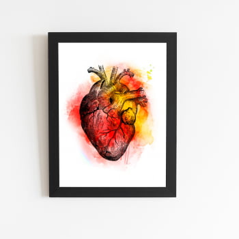 Coração Arte Tons Vermelho Quadro Moldura Preta 60x40cm