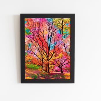 Árvores Coloridas Arte Quadro Moldura Preta 60x40cm