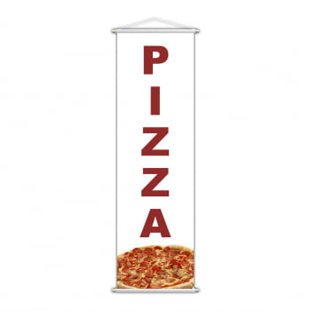 Banner Pizza Pizzaria Comida Serviço Lona Branco 100x30cm
