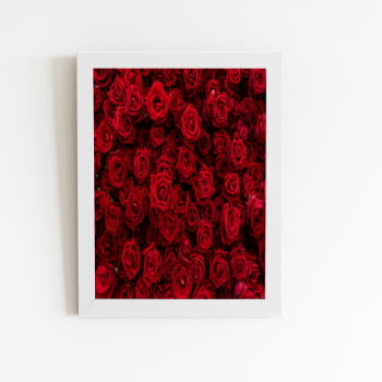 Rosas Buquê de Flores Vermelho Quadro Moldura Branca 60x40cm
