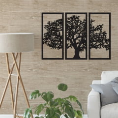 Quadro Árvore Da Vida Preto em Mdf Relevo Decorativo Sala Home