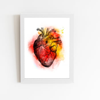 Coração Arte Tons Vermelho Quadro Moldura Branca 60x40cm