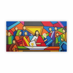 Quadro Religião Santa Ceia Moderna Colorida Jesus em Canvas
