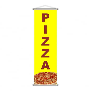 Banner Pizza Pizzaria Comida Serviço Lona Amarela 100x30cm