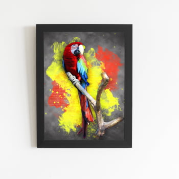 Papagaio Animais Foto Arte Quadro Moldura Preta 60x40cm