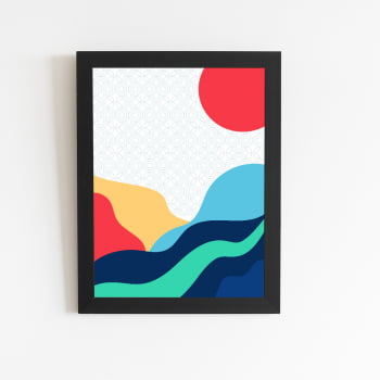 Mar e Sol Arte Abstrato Quadro Moldura Preta 60x40cm
