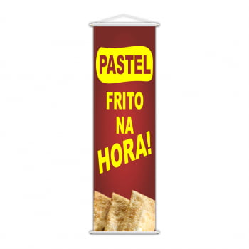 Banner Pastel Frito Na Hora Vermelho Comida 100x30cm