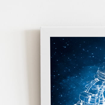 Astronauta Universo Azul Neon Quadro Moldura Branca 60x40cm