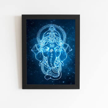 Ganesha Hindu Aquarela Arte Quadro Moldura Preta 60x40cm