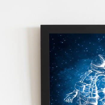 Astronauta Universo Azul Neon Quadro Moldura Preta 60x40cm