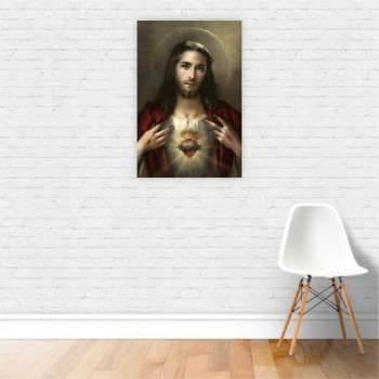 Kit 2 Quadros Canvas Religiosos Jesus Nossa Senhora 60x40cm