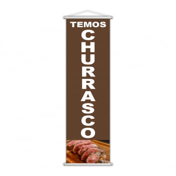Banner Temos Churrasco Carne Serviço Lona Marrom 100x30cm