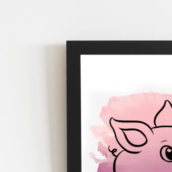 Porco Animal Rosa Infantil Quadro Moldura Preta 60x40cm