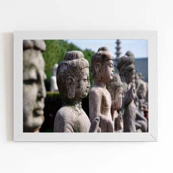 Buda Estátuas Fotografia Quadro Moldura Branca 60x40cm