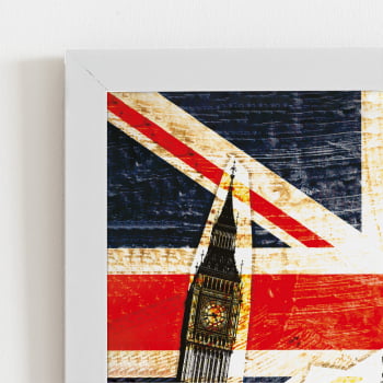 Bandeira Grã-Bretanha Londres Quadro Moldura Branca 60x40cm