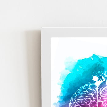 Cérebro Coração Tinta Colorido Quadro Moldura Branca 60x40cm