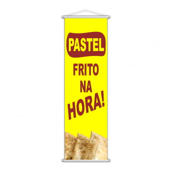 Banner Pastel Frito Na Hora Amarelo Banca Comida  100x30cm