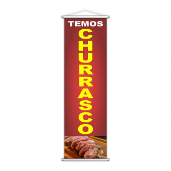 Banner Temos Churrasco Carne Serviço Lona Vermelho 100x30cm