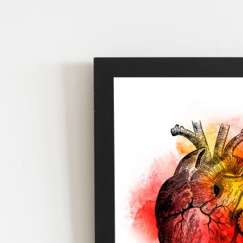 Coração Arte Tons Vermelho Quadro Moldura Preta 60x40cm