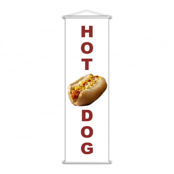 Banner Hot Dog Branco Cachorro Quente Lanche 100x30cm