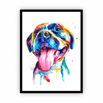 Quadro com Moldura Cachorro Pintura Tinta Aquarela 30x40cm