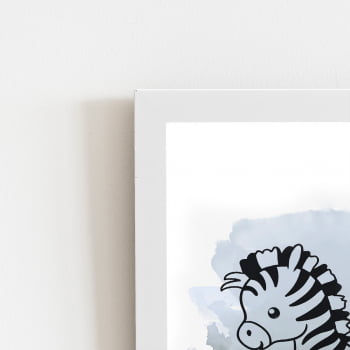 Zebra Desenho Animal Infantil Quadro Moldura Branca 60x40cm