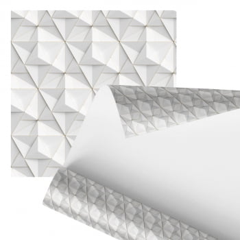 Papel De Parede Adesivo Triângulo 3D Branco e Dourado 2,80m