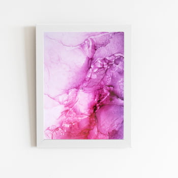 Tons De Roxo E Rosa Abstrato Quadro Moldura Branca 60x40cm