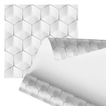 Papel De Parede Adesivo Minimalista Hexágono Branco 3D 2,80m