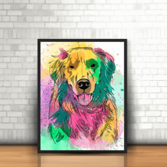 Quadro Animal Cachorro Cão Golden Retriever Colorido 30x40cm
