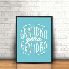 Quadro Frase Gratidão Gera Gratidão Azul com Moldura 30x40cm