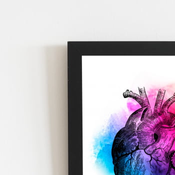Coração Arte Colorido Abstrato Quadro Moldura Preta 60x40cm
