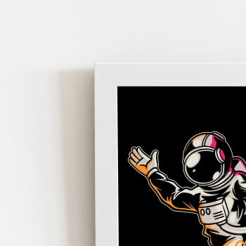 Astronauta Dançando Desenho Quadro Moldura Branca 60x40cm
