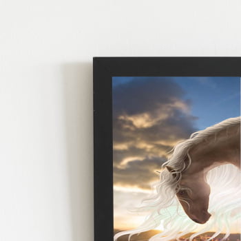 Cavalo Crina Branca Desenho Quadro Moldura Preta 60x40cm