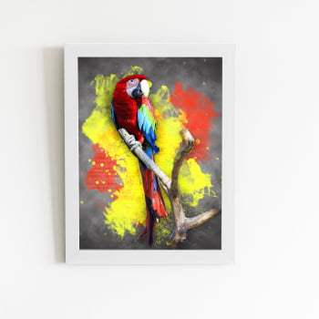 Papagaio Animais Foto Arte Quadro Moldura Branca 60x40cm