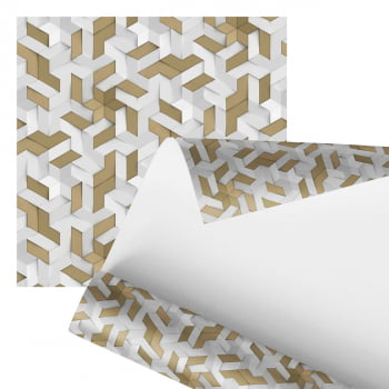 Papel De Parede Adesivo Geométrico 3D Dourado e Cinza 2,80m