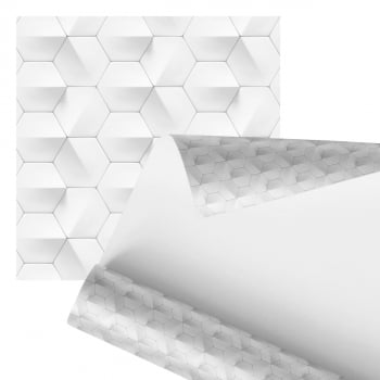 Papel De Parede Adesivo Minimalista Hexágono 3D Branco 2,80m