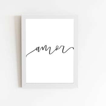 Amor Palavra Frase Minimalista Quadro Moldura Branca 60x40cm