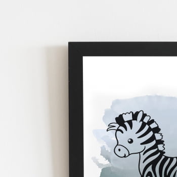 Zebra Desenho Animal Infantil Quadro Moldura Preta 60x40cm