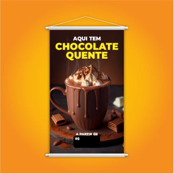 Banner Aqui Tem Chocolate Quente com Preço Preto Lona