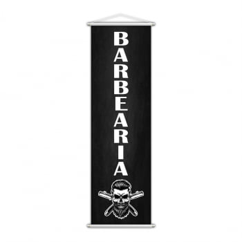 Banner Barbearia Barbeiro Barba Caveira Serviço Lona 100x30cm