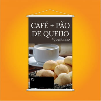 Banner Café e Pão de Queijo Quentinho com Preço Preto